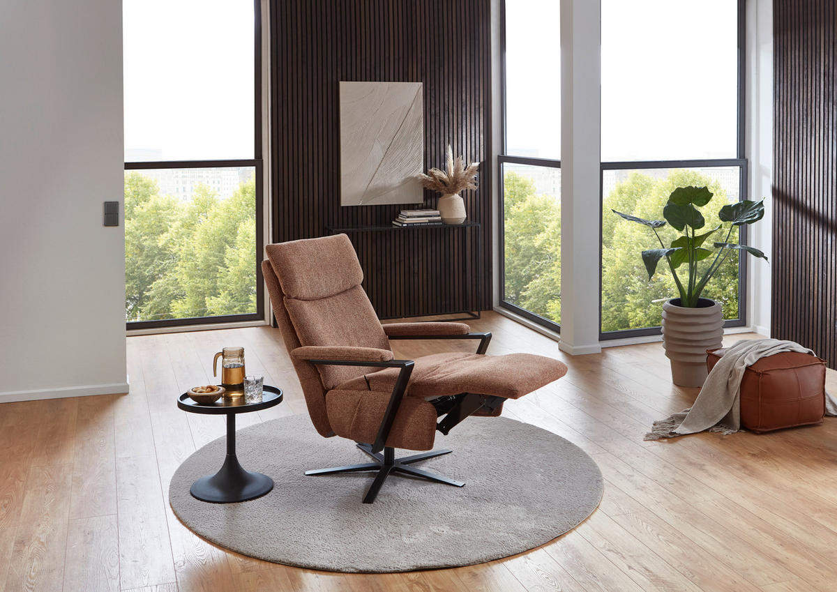 RELAXSESSEL in Textil Kupferfarben  - Schwarz/Kupferfarben, Design, Textil/Metall (68/117/85cm) - Cantus