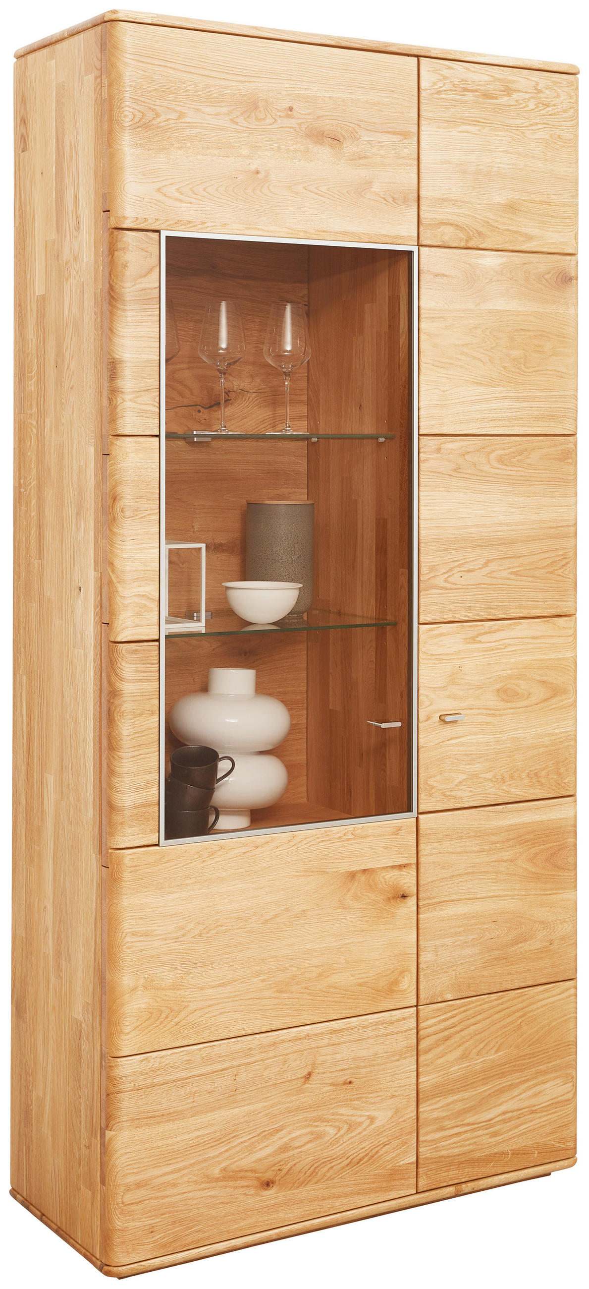 VITRINE Denver in massiv Eiche Eichefarben  - Champagner/Eichefarben, KONVENTIONELL, Glas/Holz (95/201/39cm) - Linea Natura