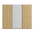 SCHWEBETÜRENSCHRANK 270/223/68 cm 3-türig Eichefarben, Chromfarben, Hellgrau  - Chromfarben/Eichefarben, Design, Glas/Holz (270/223/68cm) - Novel