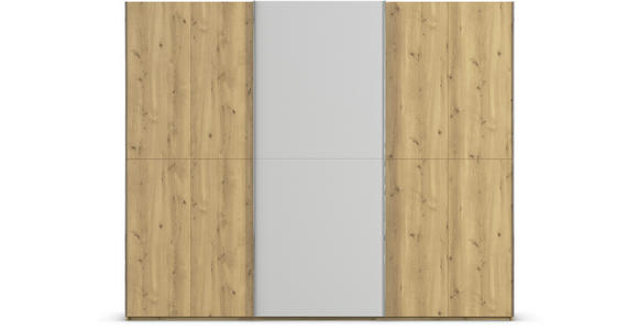 SCHWEBETÜRENSCHRANK 270/223/68 cm 3-türig Eichefarben, Chromfarben, Hellgrau  - Chromfarben/Eichefarben, Design, Glas/Holz (270/223/68cm) - Novel