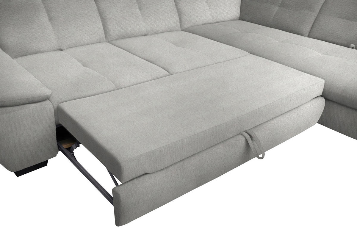 ECKSOFA Hellgrau Flachgewebe  - Hellgrau/Schwarz, Design, Textil/Metall (242/313cm) - Xora