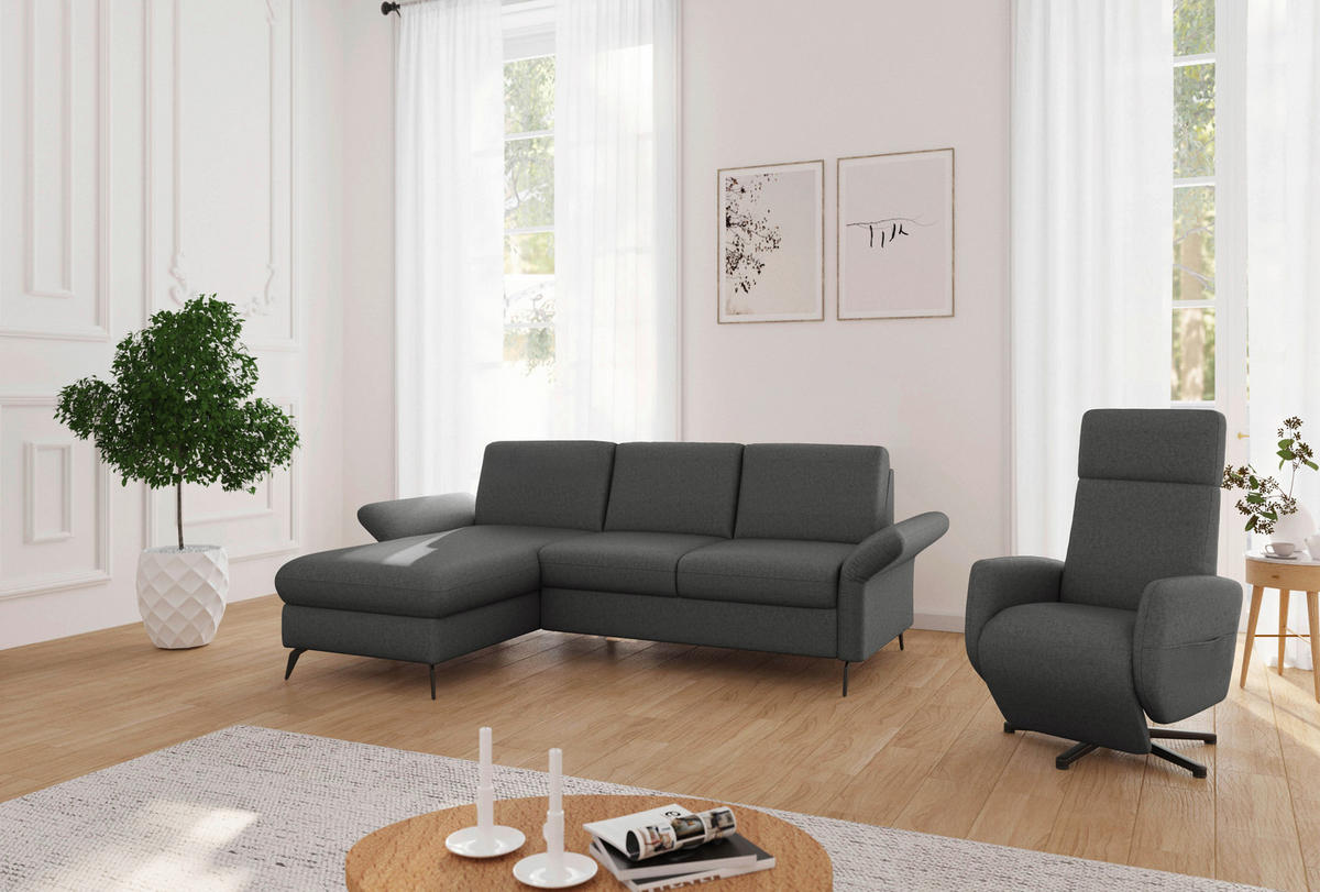 ECKSOFA ROCHELLE E Dunkelgrau Flachgewebe  - Dunkelgrau/Schwarz, KONVENTIONELL, Textil/Metall (164/251cm) - Sit & More