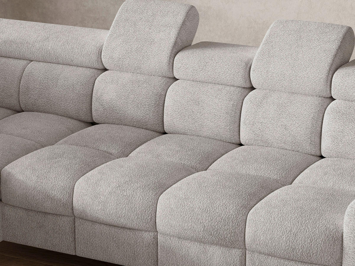 ECKSOFA BUN in Bouclé Hellgrau  - Elfenbein/Hellgrau, Design, Holz/Textil (209/276cm) - MID.YOU