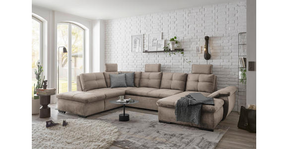 WOHNLANDSCHAFT in Mikrovelours Creme - Creme/Schwarz, KONVENTIONELL, Kunststoff/Textil (217/334/127cm) - Carryhome