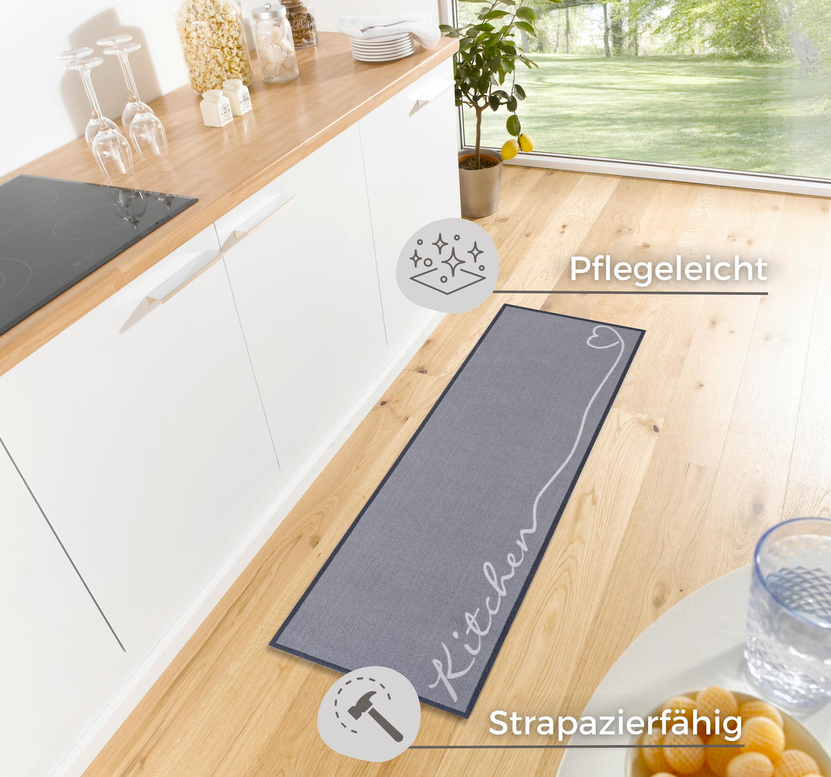 Ästhetisch: Küchenläufer (rech 50/150 cm Cook & Clean Weiß, Grau  - Weiß/Grau, Design, Kunststoff/Textil (50/150cm) - Hanse Home