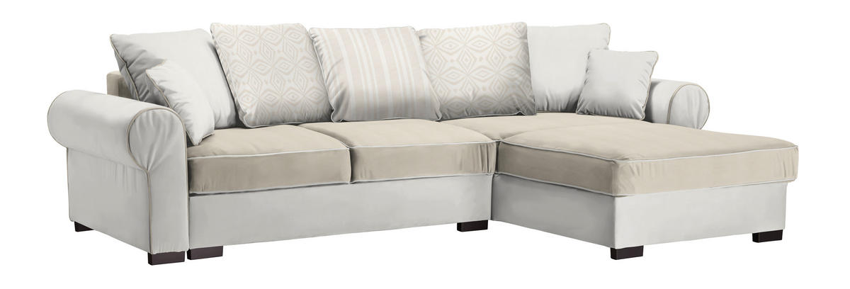 WOHNLANDSCHAFT Creme, Naturfarben Mikrofaser  - Creme/Braun, ROMANTIK / LANDHAUS, Kunststoff/Textil (310/193cm) - Livetastic