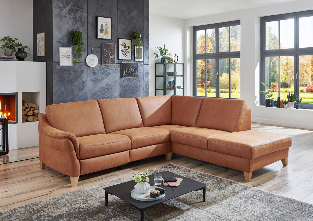 ECKSOFA in Flachgewebe Braun  255/225 cm  - Wildeiche/Braun, Natur, Holz/Textil (255/225cm) - Voleo