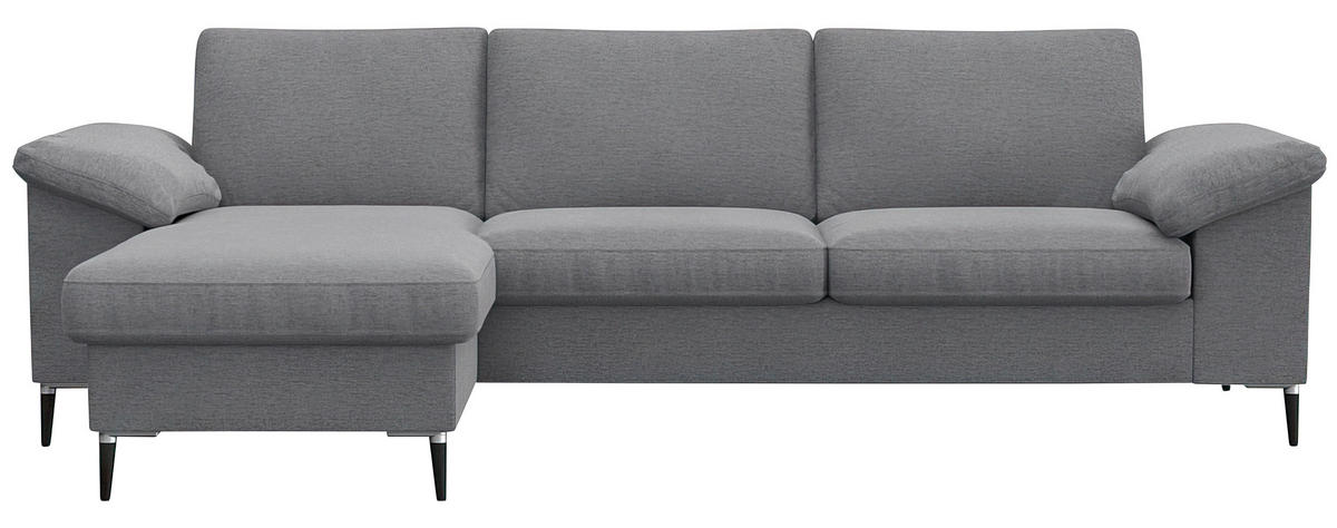 ECKSOFA Grau Flachgewebe  - Alufarben/Schwarz, Design, Textil/Metall (159/242cm) - Livetastic