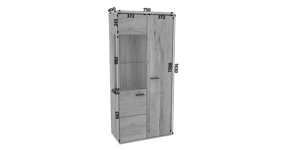VITRINE  in massiv Eiche Eichefarben, Eiche Artisan  - Eichefarben/Schwarz, Natur, Glas/Holz (75/163/40cm) - Linea Natura
