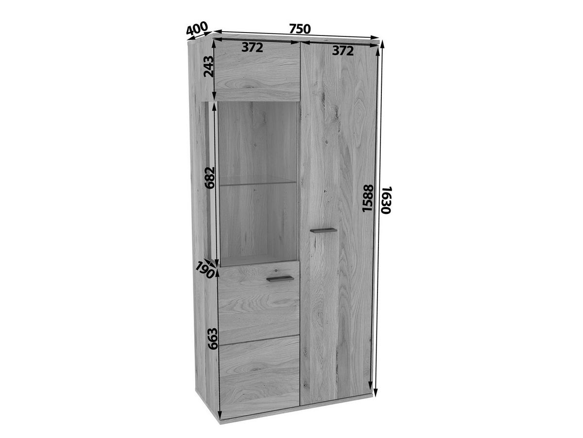 VITRINE  in massiv Eiche Eichefarben, Eiche Artisan  - Eichefarben/Schwarz, Natur, Glas/Holz (75/163/40cm) - Linea Natura