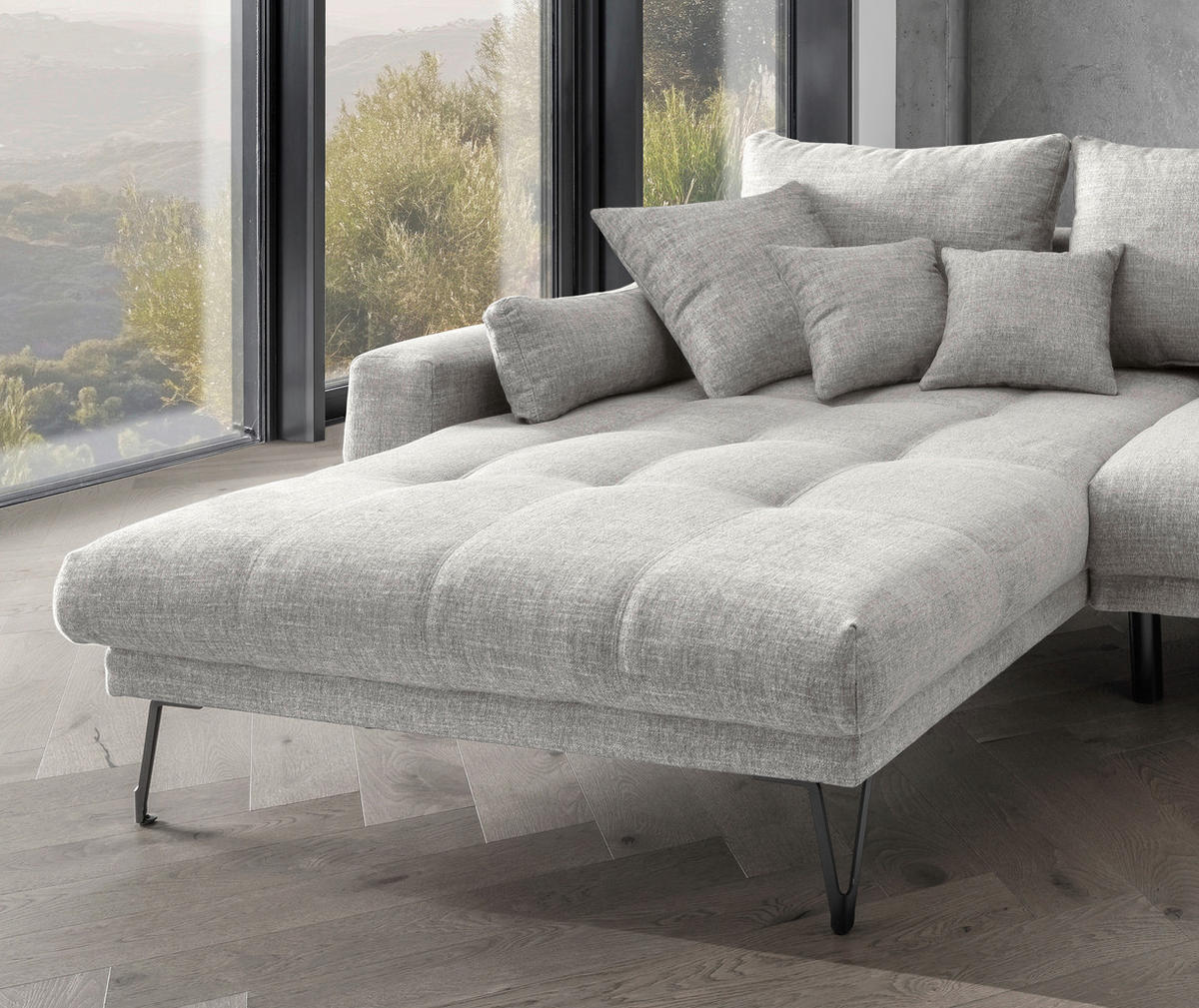 ECKSOFA in Mikrofaser Hellgrau  - Hellgrau/Schwarz, Konventionell, Textil/Metall (192/310cm) - Livetastic