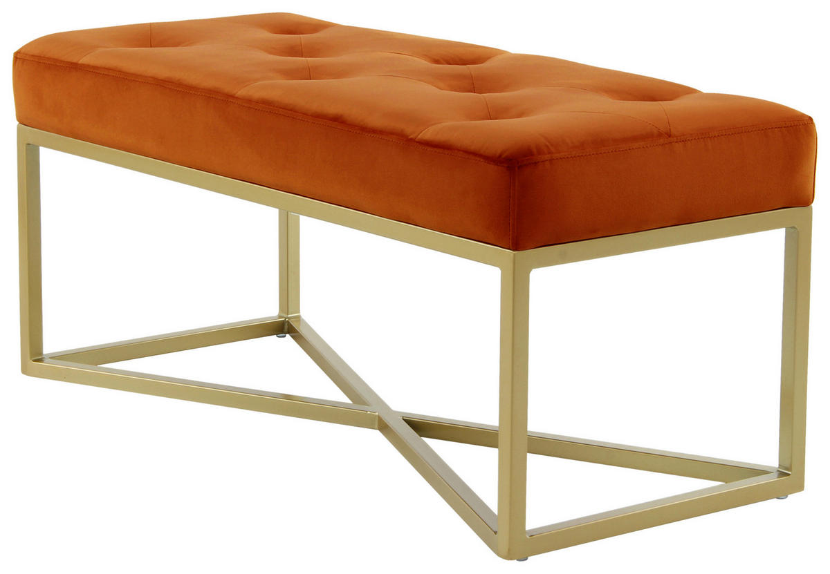 SITZBANK 40/40/90 cm Samt Orange, Goldfarben Sperrholz  - Goldfarben/Orange, Design, Textil/Metall (40/40/90cm) - Kayoom