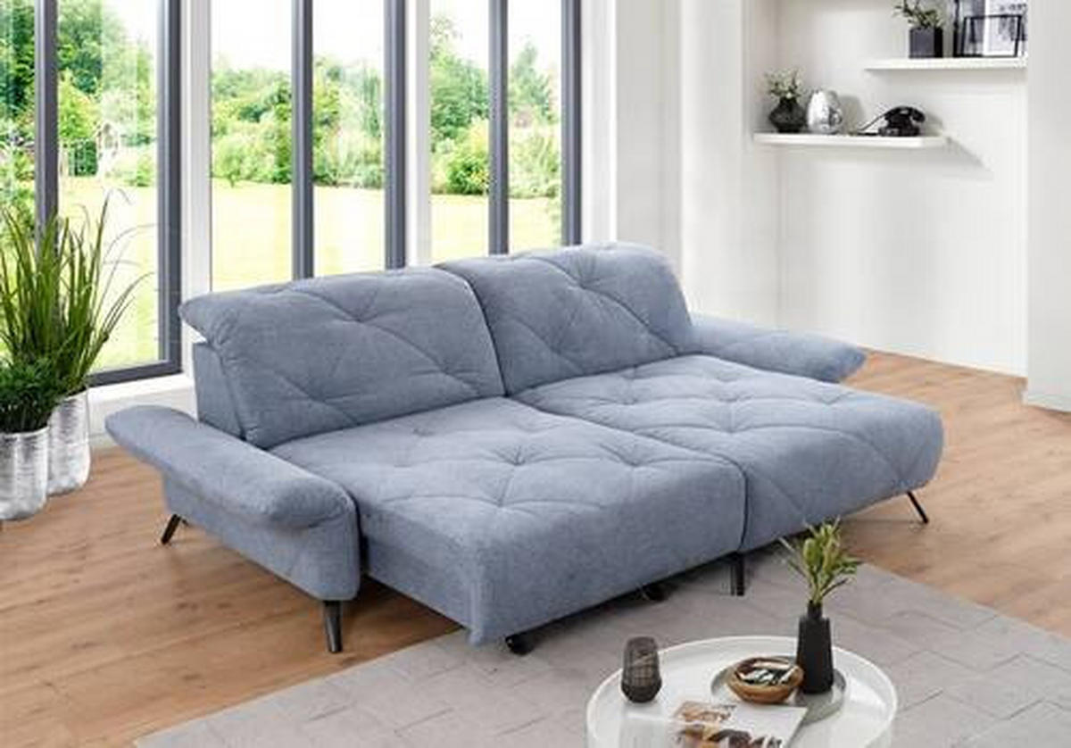 ECKSOFA in Webstoff Blau  - Blau/Schwarz, Design, Textil/Metall (244/173cm) - Moderano