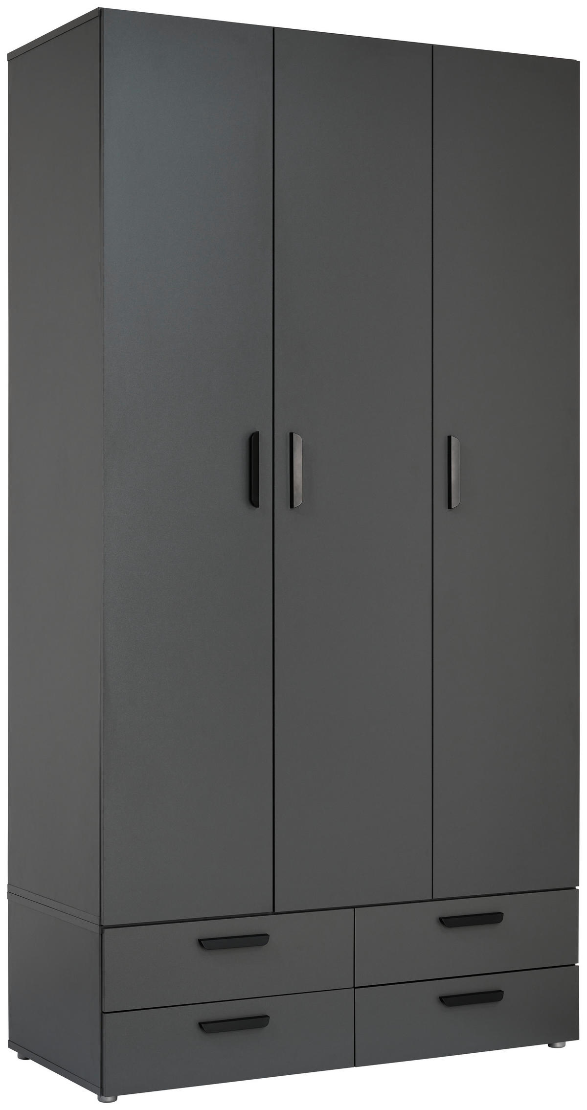 GARDEROB MED GÅNGJÄRNSDÖRRAR 111/179/52 cm 3-dörrar - svart/antracit, Klassisk, trämaterial/plast (111/179/52cm) - Best Price