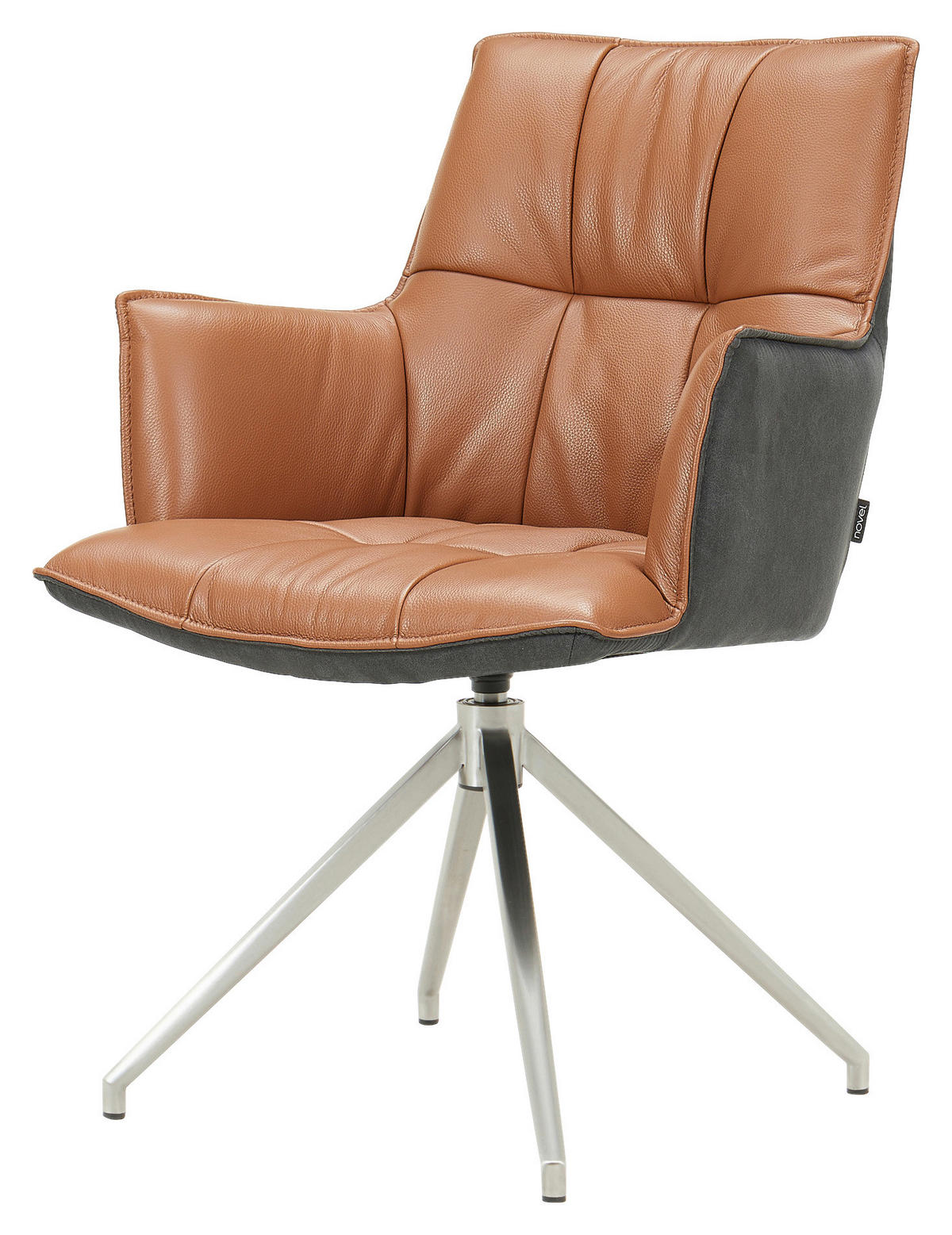 ARMLEHNSTUHL  in Edelstahl, Eisen Mikrofaser Echtleder pigmentiert  - Edelstahlfarben/Cognac, Design, Leder/Textil (60,5/89,5/63cm) - Novel
