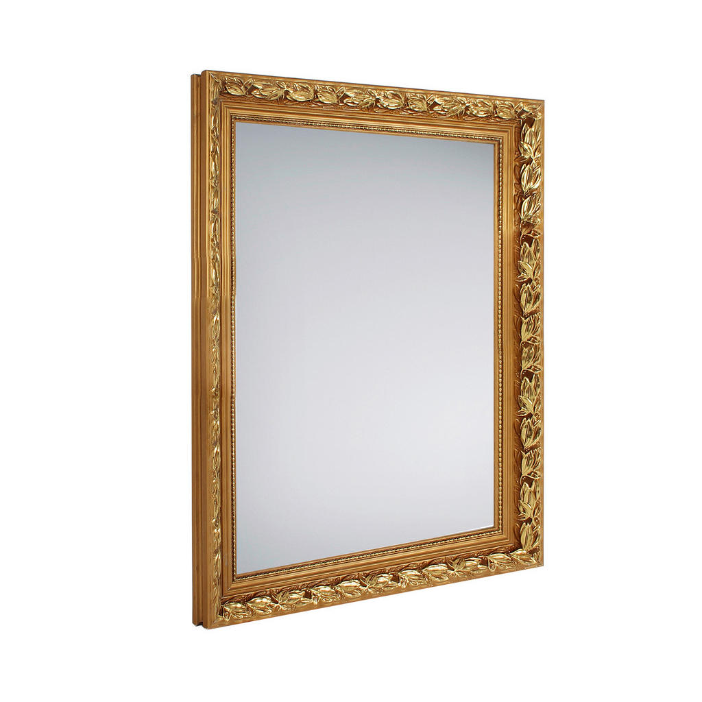 Thumbnail - Boxxx Wandspiegel, Gold, Glas, Kautschukholz, massiv, rechteckig, 55x70x3.5 cm, senkrecht und waagrecht montierbar, Spie...