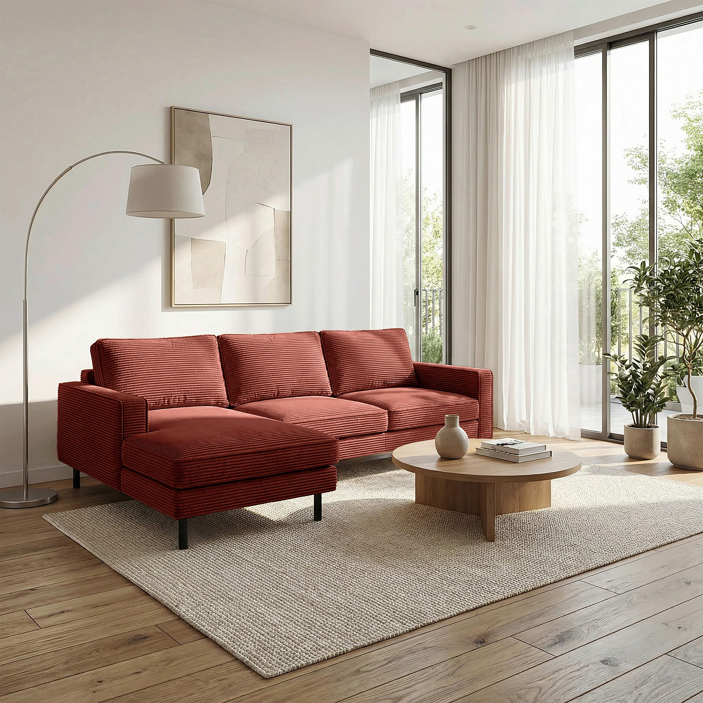 ECKSOFA Cord Rot  - Rot/Schwarz, Design, Textil/Metall (166/238cm) - Livetastic
