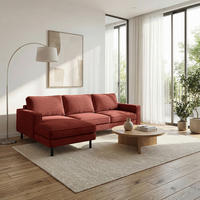 ECKSOFA Cord Rot  - Rot/Schwarz, Design, Textil/Metall (166/238cm) - Livetastic