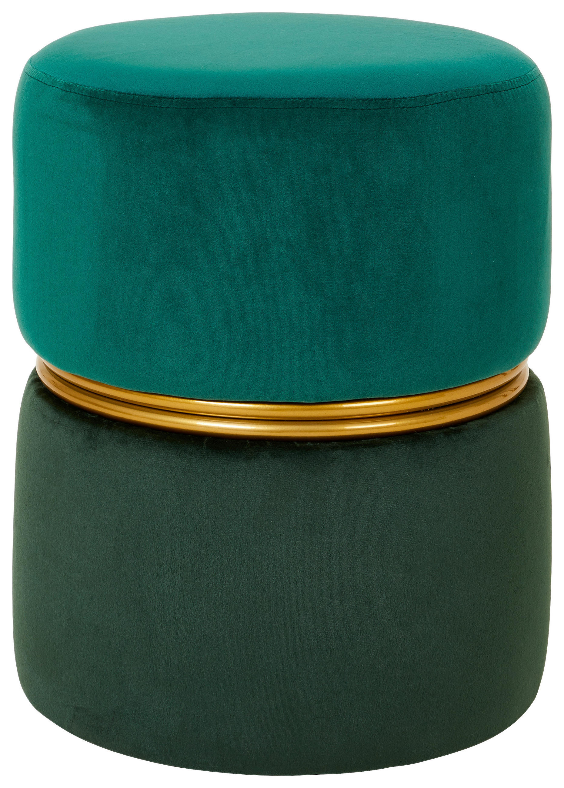 HOCKER Samt Grün, Goldfarben, Dunkelgrün  - Dunkelgrün/Goldfarben, Trend, Textil/Metall (34/42/34cm) - Xora