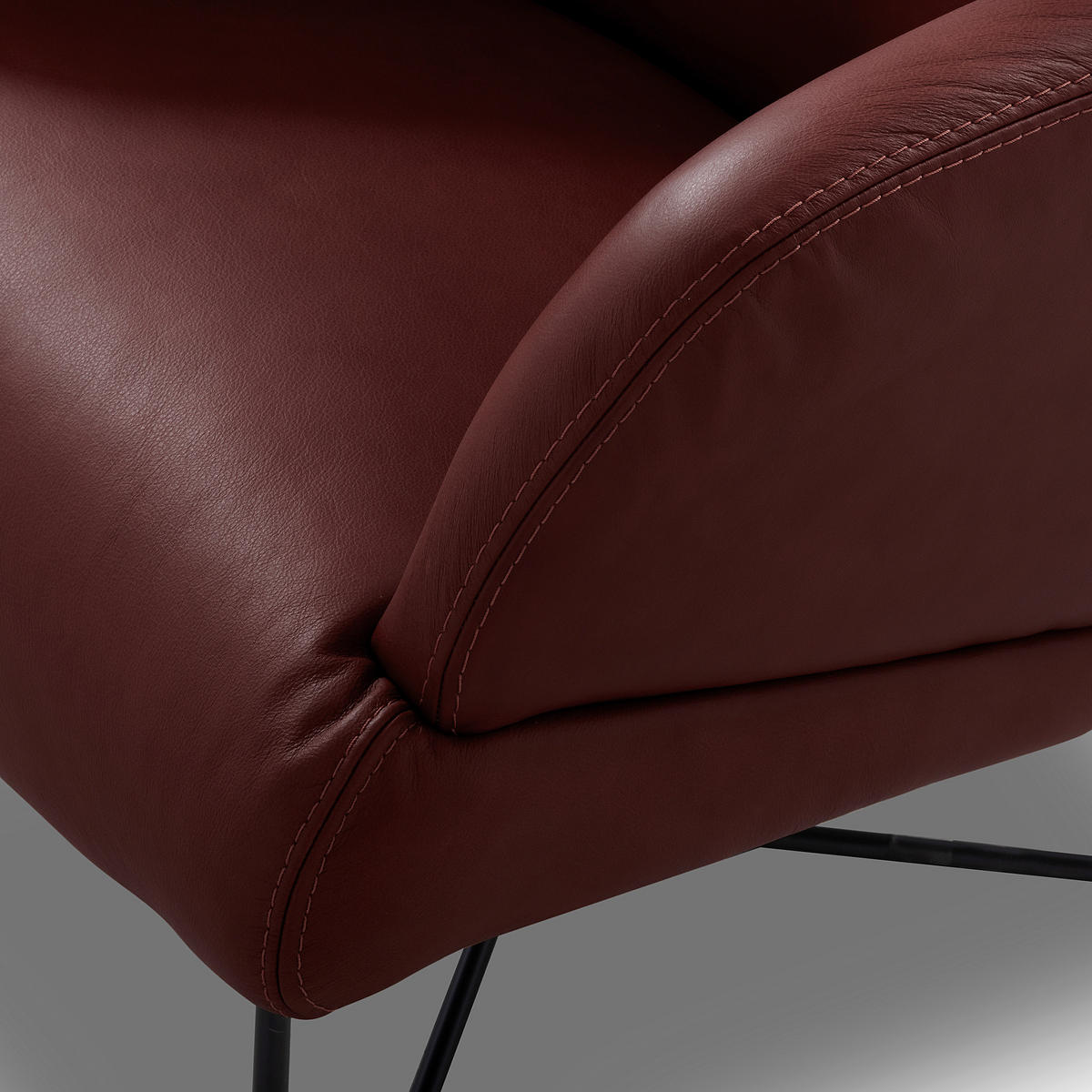 SESSEL in Echtleder Kirschrot  - Schwarz/Kirschrot, Design, Leder/Metall (67/87/74cm) - Livetastic