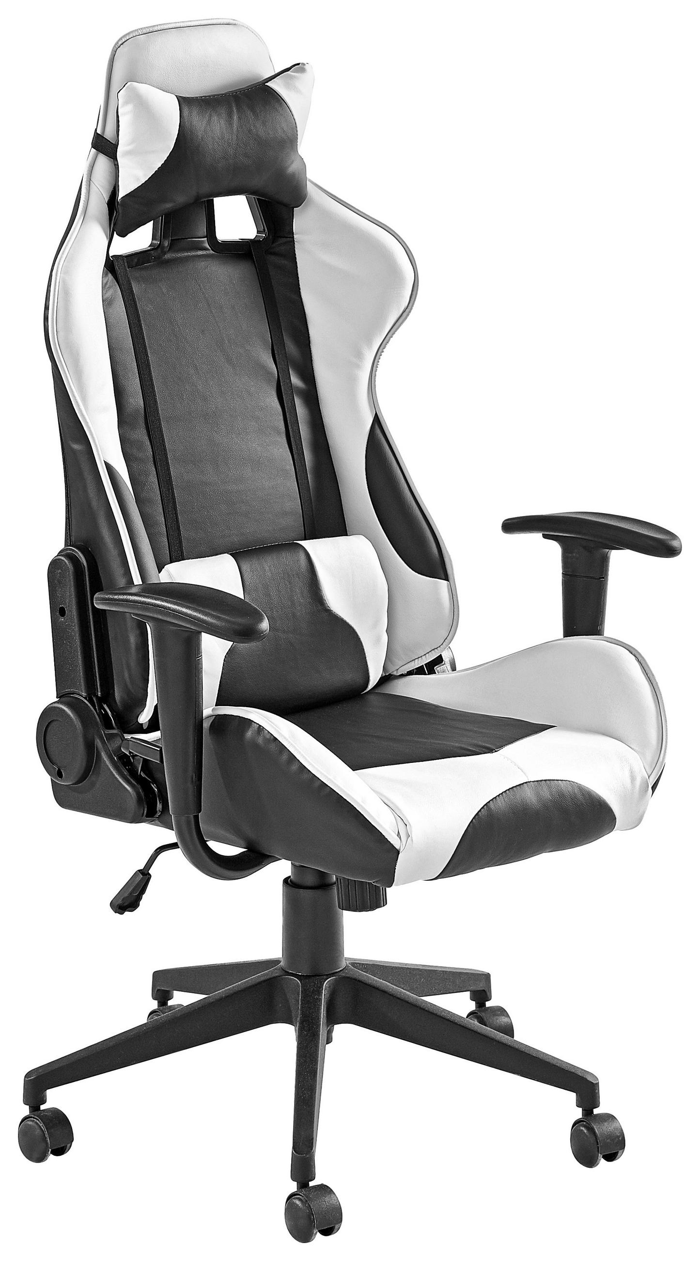 GAMER SZÉK  bőrhatású textil fekete, fehér  - fekete/fehér, Design, műanyag/textil (70/129-138/59cm) - Voleo