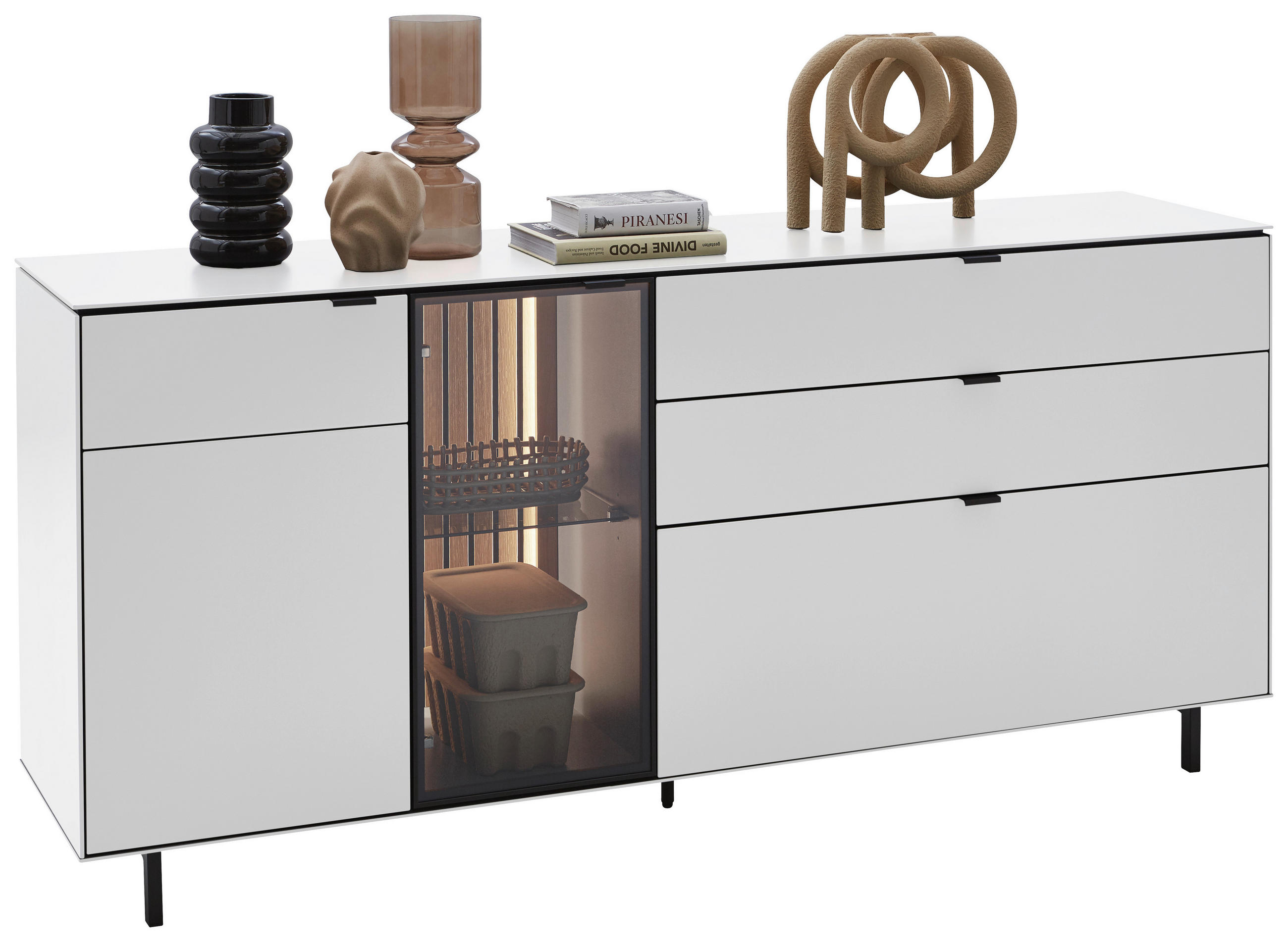 SIDEBOARD  - Eichefarben/Schwarz, Design, Glas/Holz (188/86/46cm) - Dieter Knoll