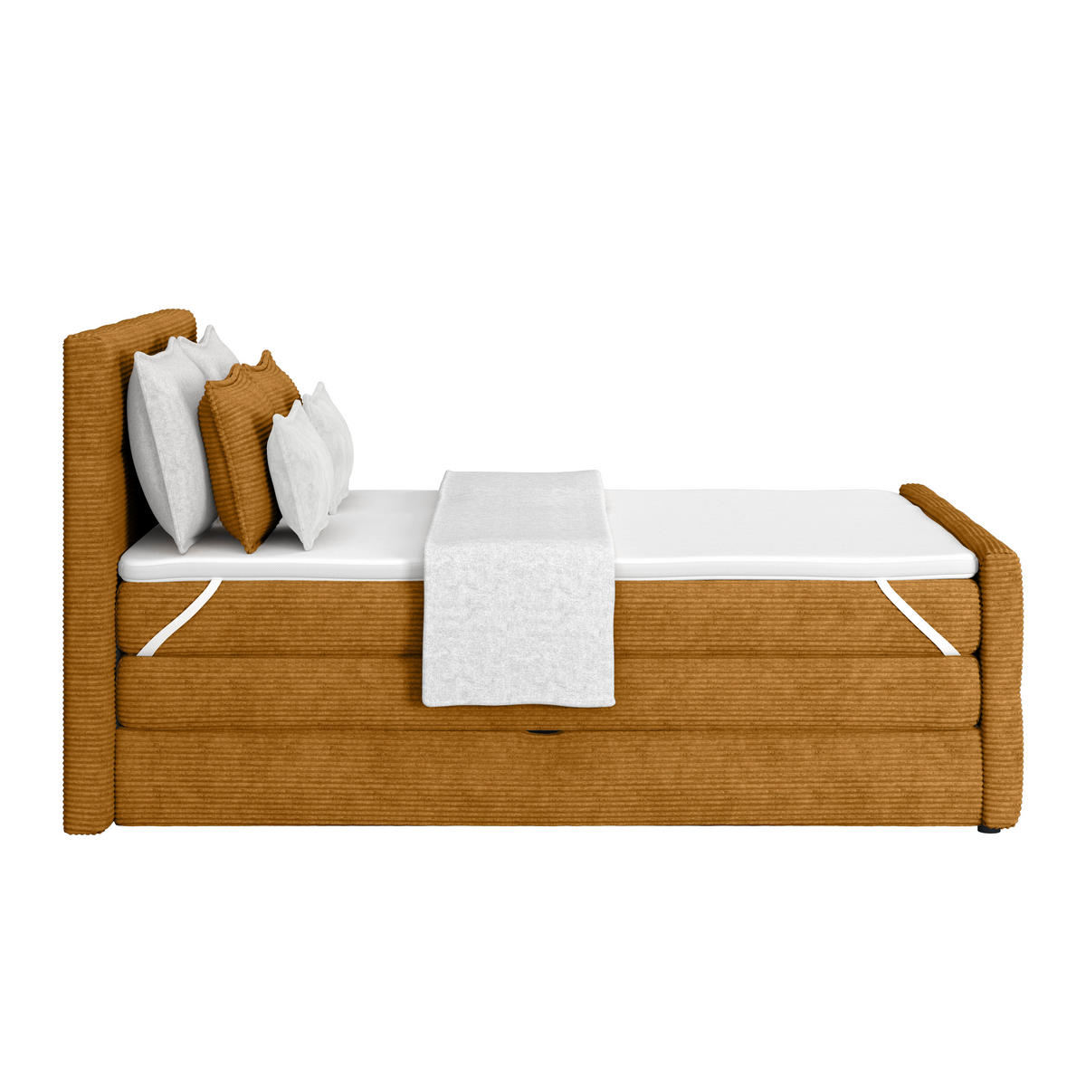 BOXSPRINGBETT 140/200 cm,  in Senfgelb, gepolstertes Kopfteil, Bettkasten, Topper, Matratzen, H4 + H4 = sehr fest  - Senfgelb, KONVENTIONELL, Holz/Holzwerkstoff (140/200cm)