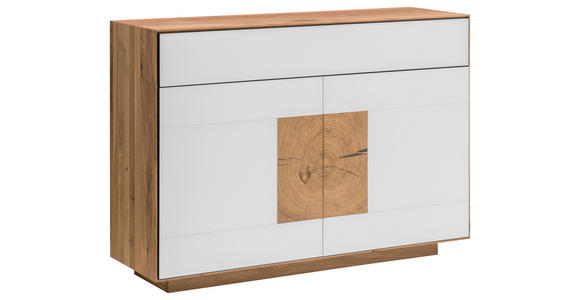 SIDEBOARD Asteiche massiv Weiß, Eichefarben Einlegeboden  - Eichefarben/Weiß, MODERN, Glas/Holz (120/87/40cm) - Linea Natura