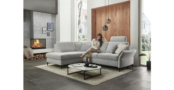 ECKSOFA Ecru Webstoff Schlaffunktion, Matratze  - Ecru/Schwarz, KONVENTIONELL, Textil/Metall (201/277cm) - Dieter Knoll