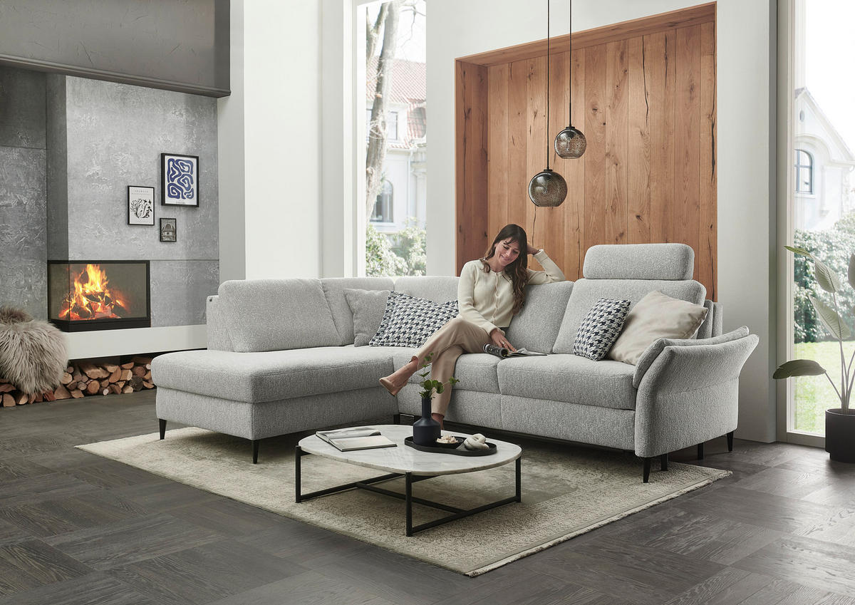 ECKSOFA Webstoff Ecru  - Ecru/Schwarz, Konventionell, Textil/Metall (201/277cm) - Dieter Knoll