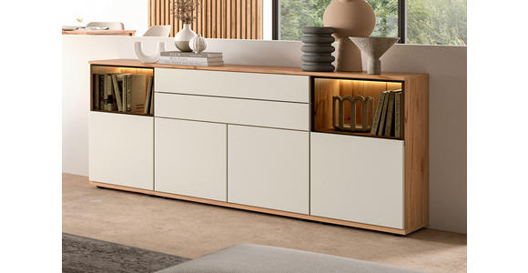 SIDEBOARD Buchefarben, Beige  180/85/40 cm  - Beige/Buchefarben, KONVENTIONELL, Glas/Holzwerkstoff (180/85/40cm) - Venda