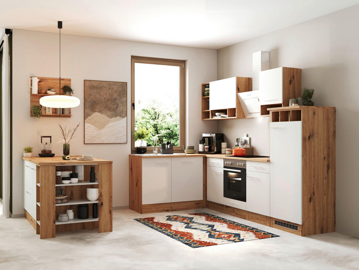 ECKKÜCHE 280/172 cm  in Weiß  - Wildeiche/Alufarben, Design, Holzwerkstoff/Metall (280/172cm) - Respekta