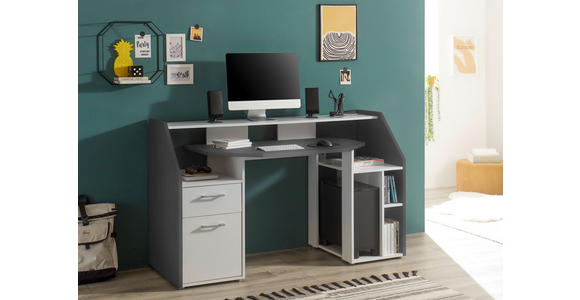 JUGENDSCHREIBTISCH  Graphitfarben, Weiß Stauraum  - Alufarben/Graphitfarben, MODERN, Holzwerkstoff/Kunststoff (160/97/67cm) - Carryhome