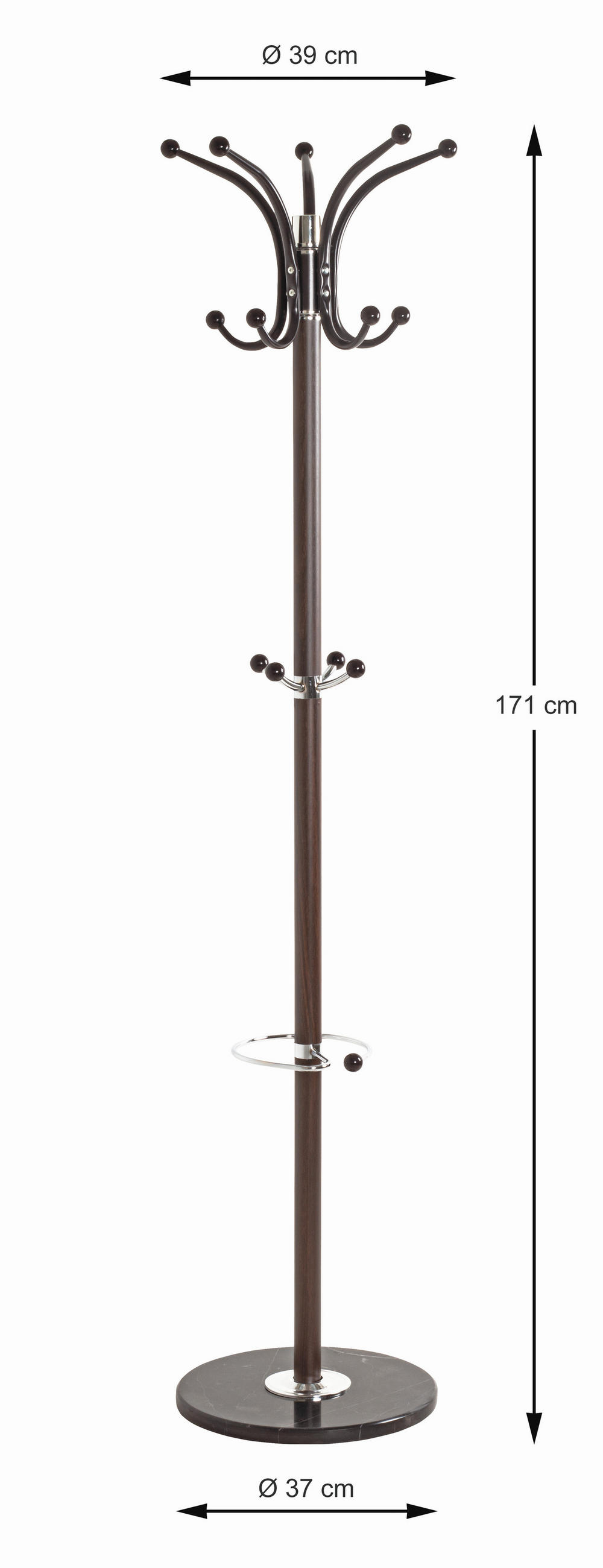 STOJAN DO ŠATNY - tmavě hnědá/barvy chromu, Design, kov/kámen (39/171/39cm) - Carryhome