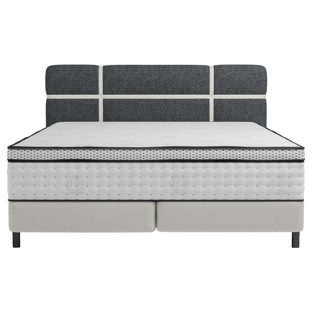 Thumbnail - Esposa Boxspringbett, Creme, Dunkelgrau, Textil, H3, Höhe ca. 27 cm, 140x200 cm, gepolstertes Kopfteil, Schlafzimmer, Be...