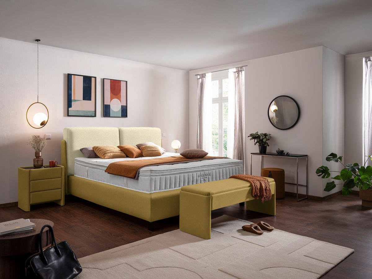 BOXSPRINGBETT 180/200 cm  in Creme, Senfgelb  - Senfgelb/Creme, Design, Textil/Metall (180/200cm) - Johann Jakob