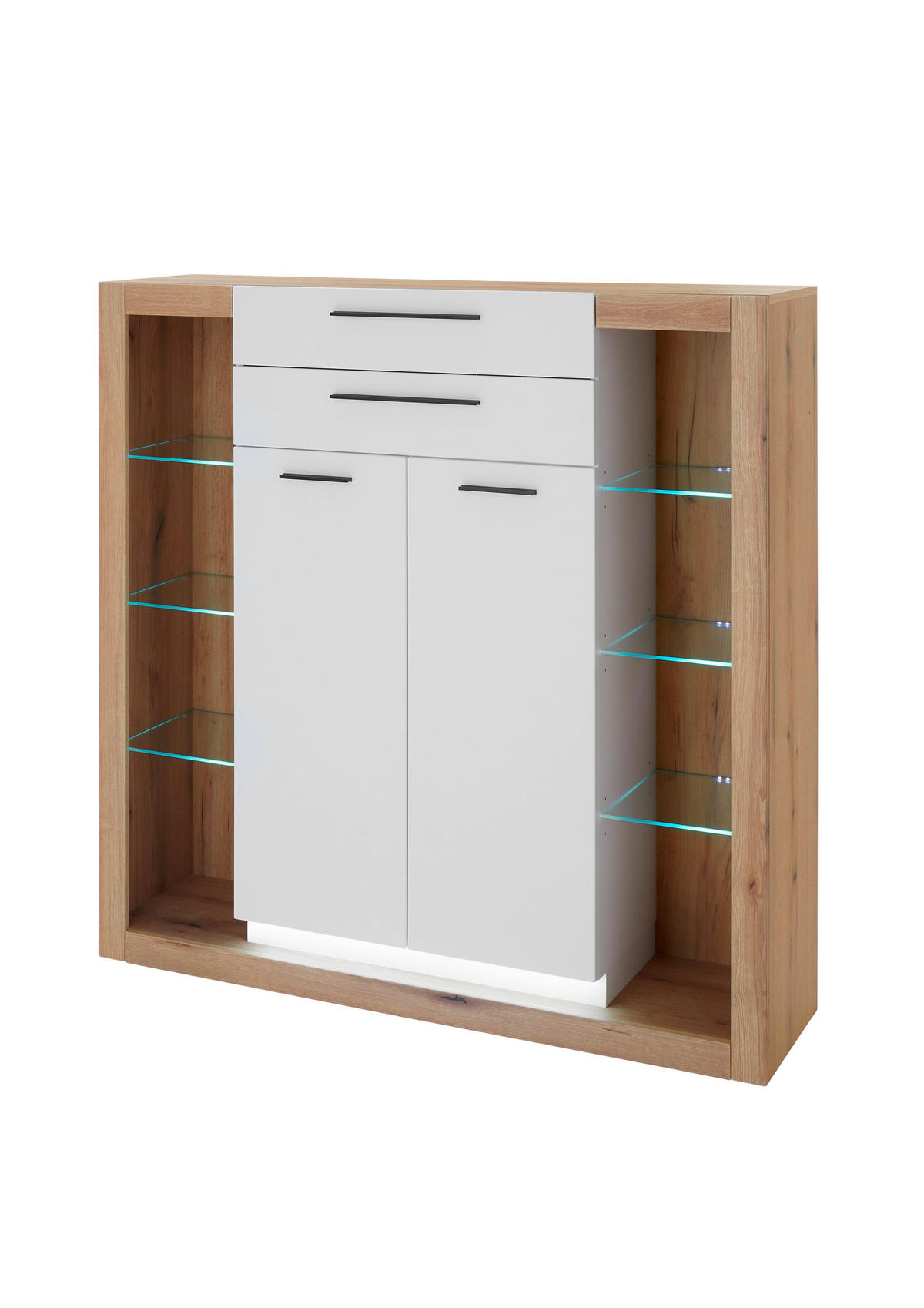HIGHBOARD  141/139/37 cm 2 Schublade(n)  - Eichefarben/Schwarz, Design, Glas/Holzwerkstoff (141/139/37cm) - MID.YOU
