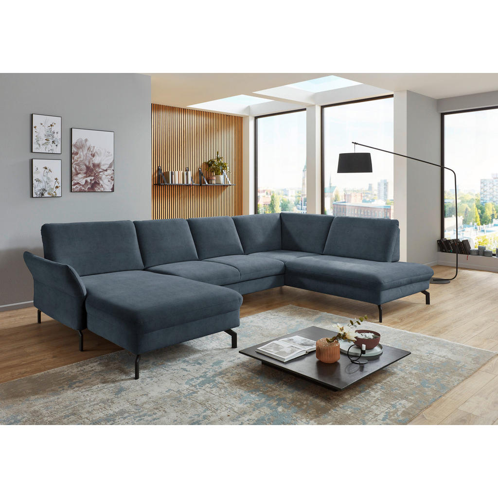 Thumbnail - Beldomo System Wohnlandschaft, Blaugrau, Textil, 5-Sitzer, U-Form, 335x220 cm, Goldenes M, Stoffauswahl, Sitzqualitäten,...