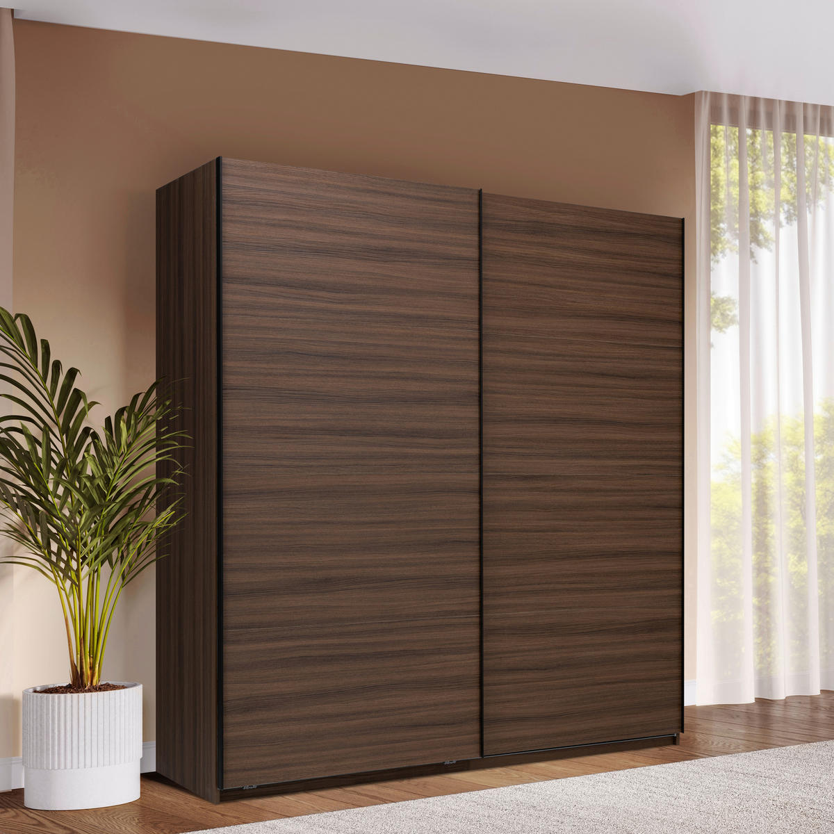 SCHIEBETÜRENSCHRANK 200/211,5/61,5 cm 2-türig Walnussfarben  - Walnussfarben/Schwarz, MODERN, Holzwerkstoff/Metall (200/211,5/61,5cm) - MID.YOU
