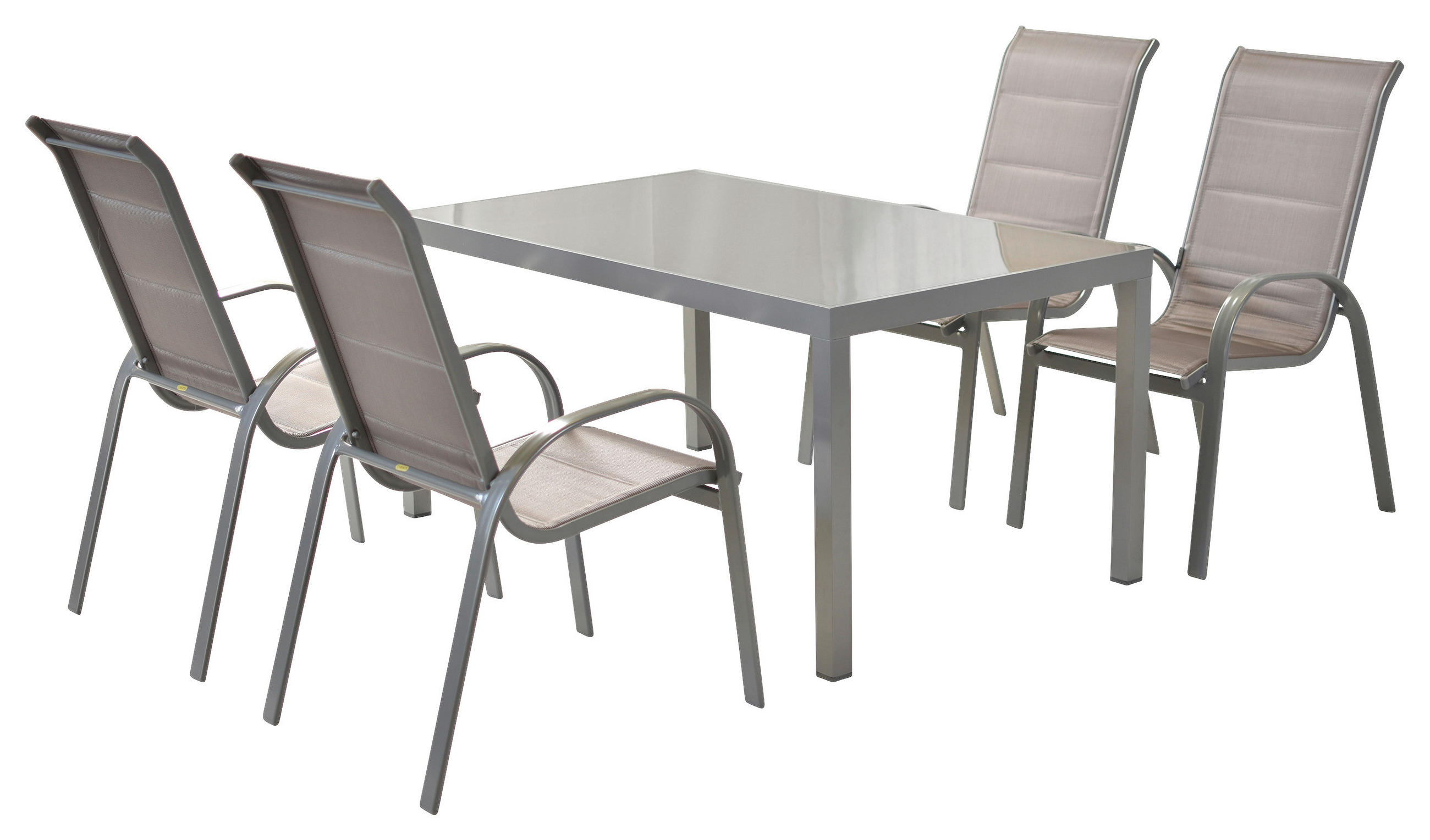 GARTENSET 5-teilig Aluminium 5-teilig  - Silberfarben/Braun, MODERN, Textil/Metall - Gardenson