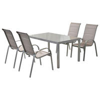 GARTENSET 5-teilig Aluminium 5-teilig  - Silberfarben/Braun, MODERN, Textil/Metall - Gardenson