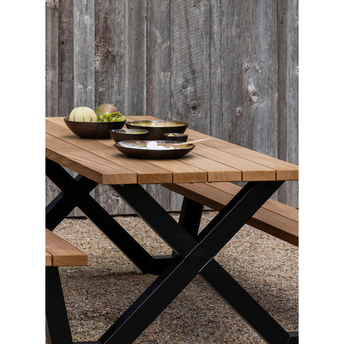 GARTENTISCHGRUPPE Abachivollmassiv  - Schwarz/Naturfarben, MODERN, Holz (206/145/75cm) - Livetastic