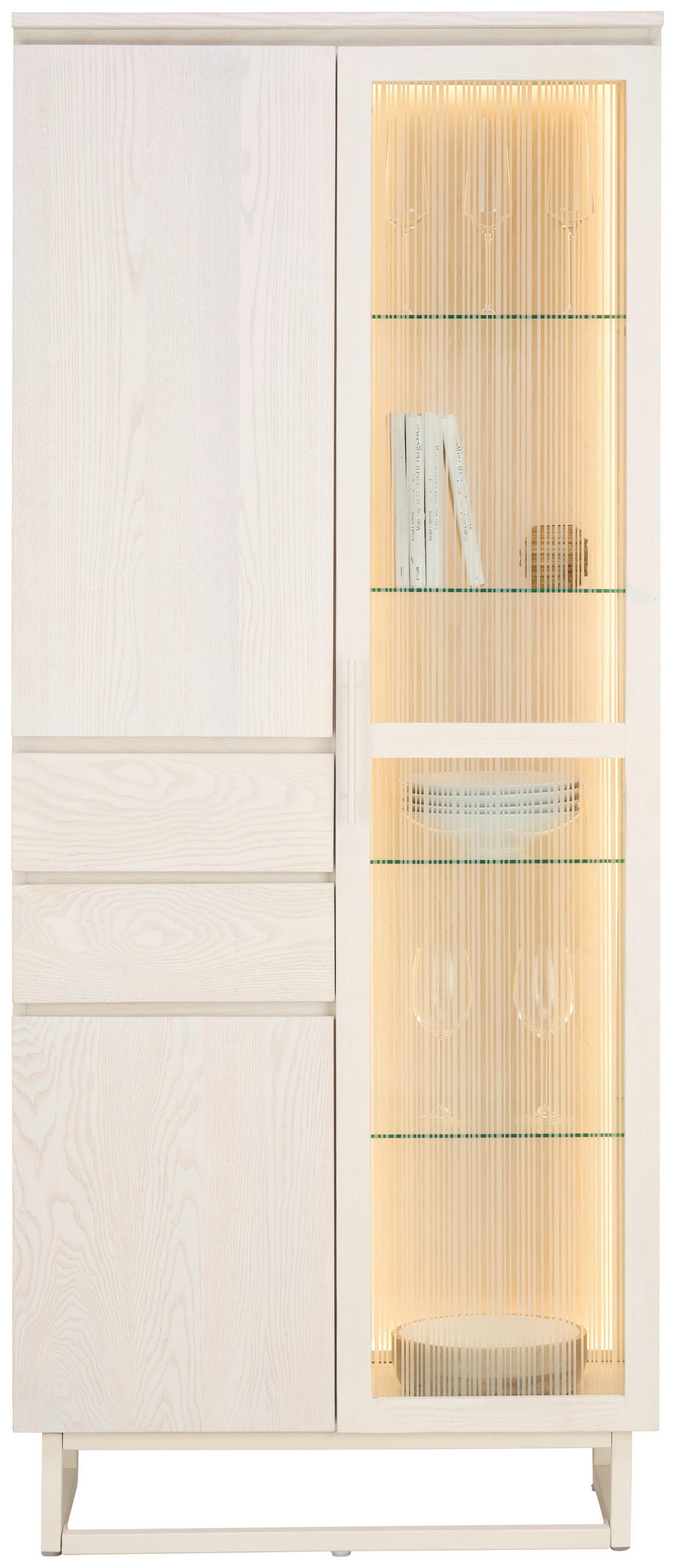 VITRINE in furniert, massiv Esche Weiß  - Eschefarben/Schwarz, MODERN, Glas/Holz (80/190/43cm) - Lomoco