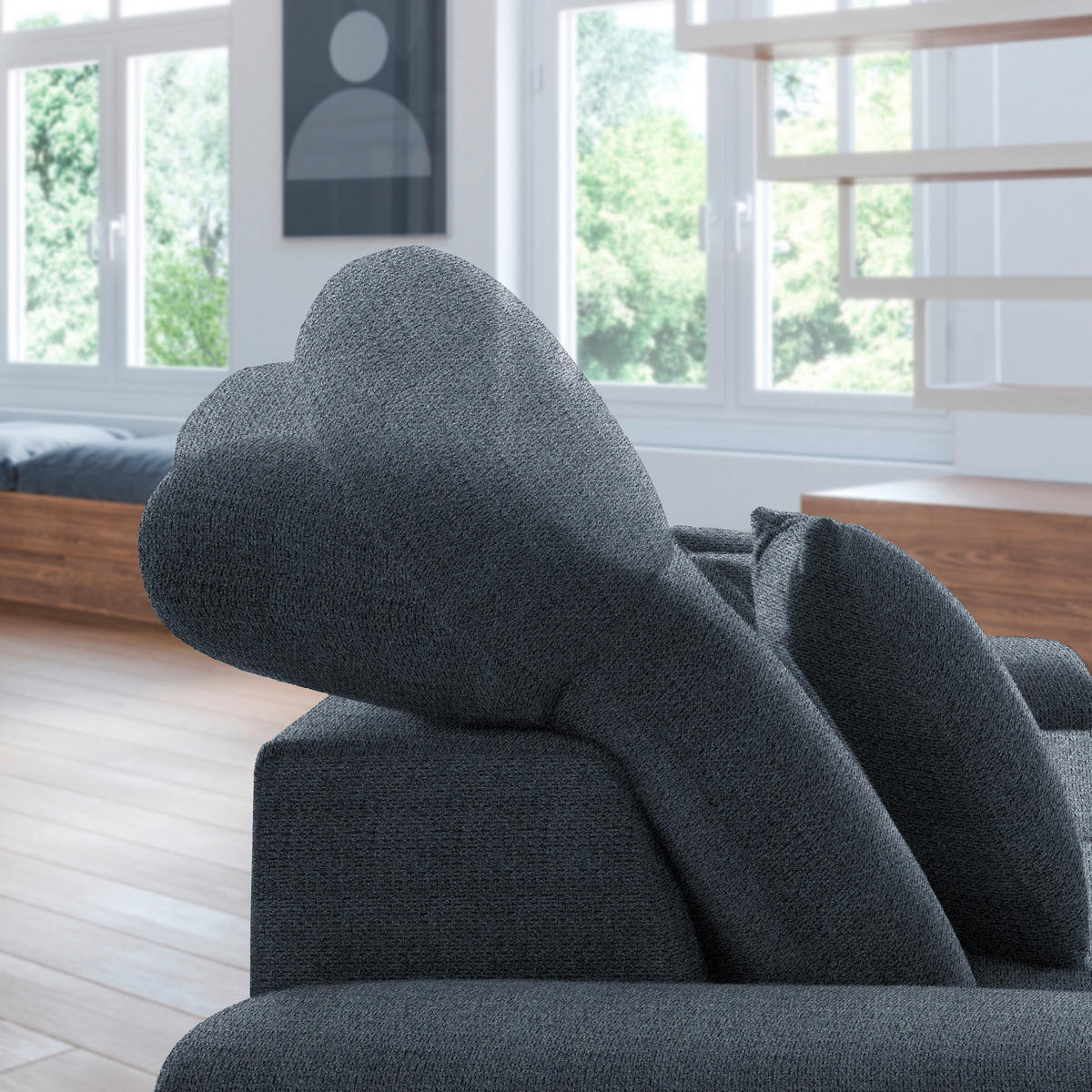 ECKSOFA in Chenille Dunkelblau  - Schwarz/Dunkelblau, Design, Textil/Metall (185/256cm) - Stylife