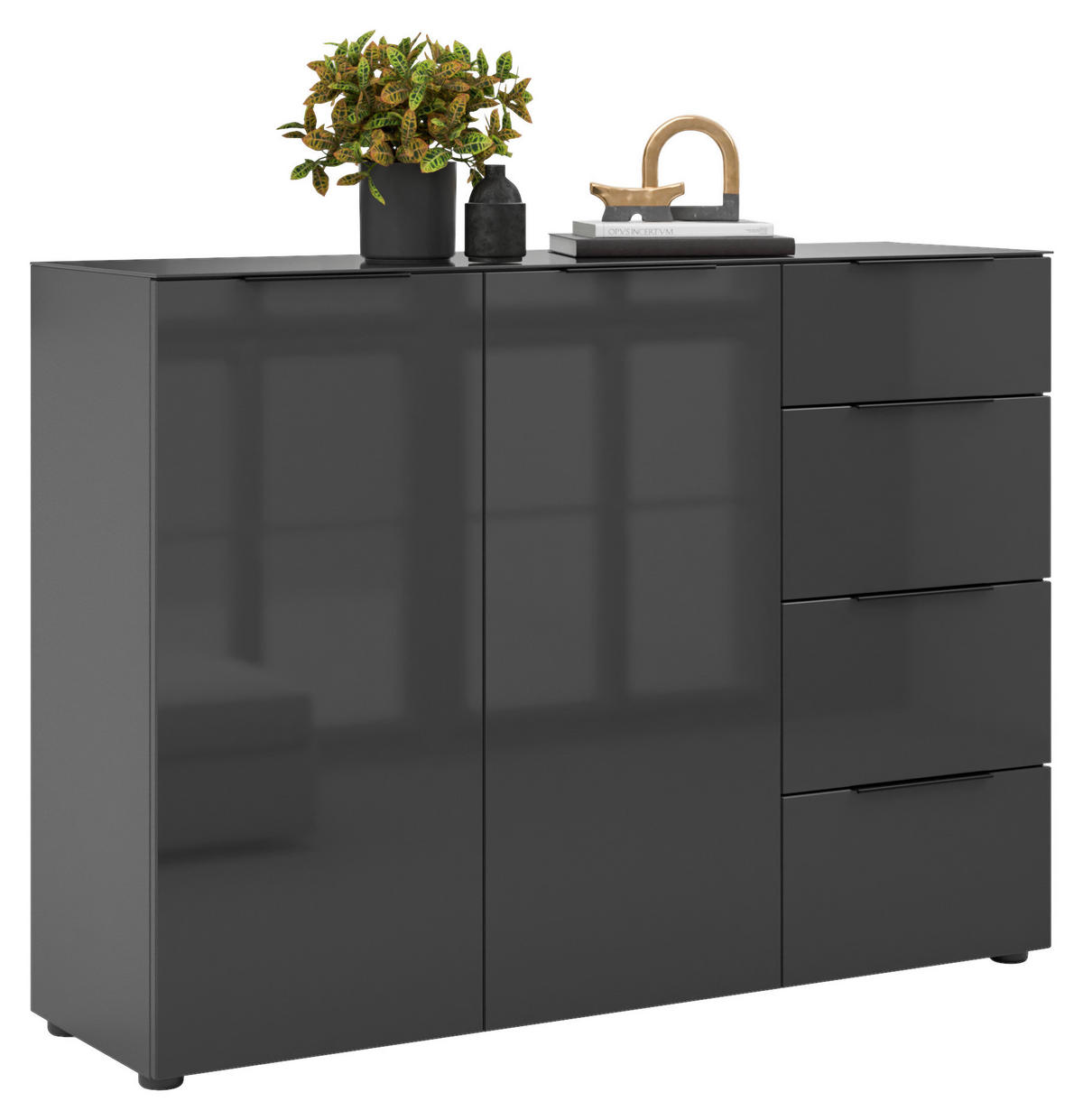 SIDEBOARD Style  in 135/99/40 cm  - Anthrazit/Anthrazit Hochglanz, Basics, Glas/Holzwerkstoff (135/99/40cm)