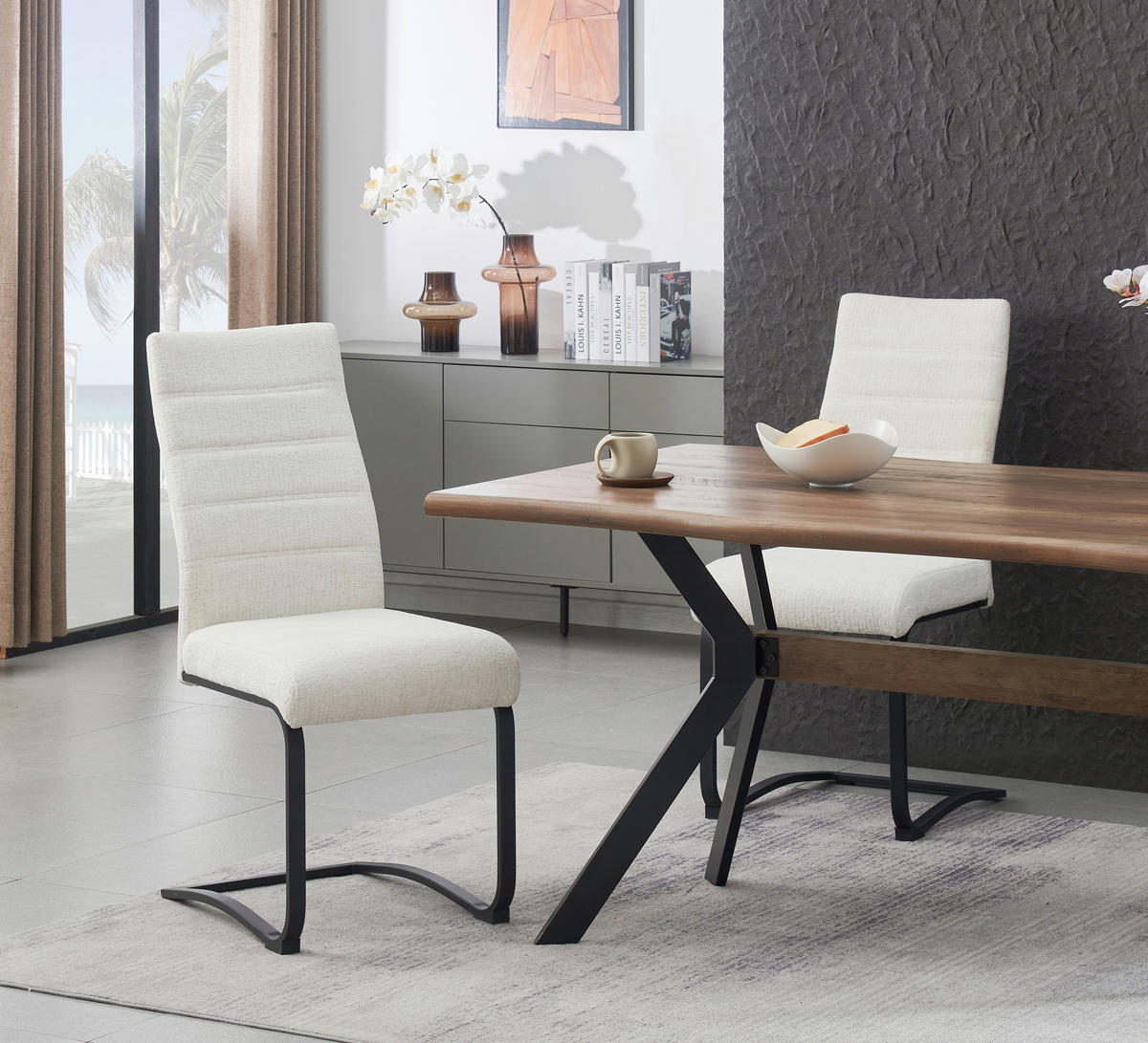 SET STOLICA  krem  tekstil      - crna/krem, Moderno, tekstil/metal (43/98/59cm) - MID.YOU