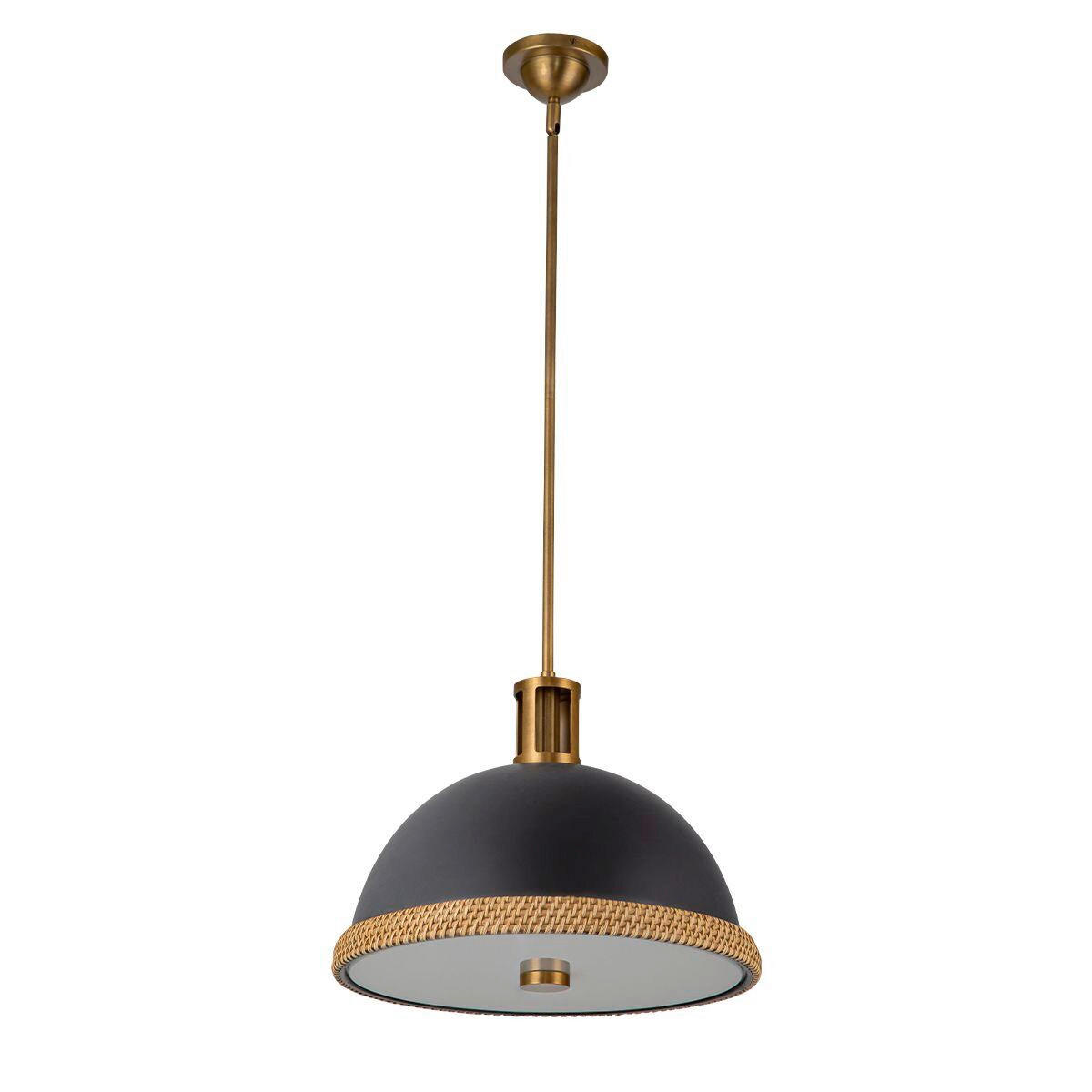 HÄNGELEUCHTE 32,4/41,7 cm  - Messingfarben/Schwarz, Natur, Glas/Holz (32,4/41,7cm) - Elstead Lighting