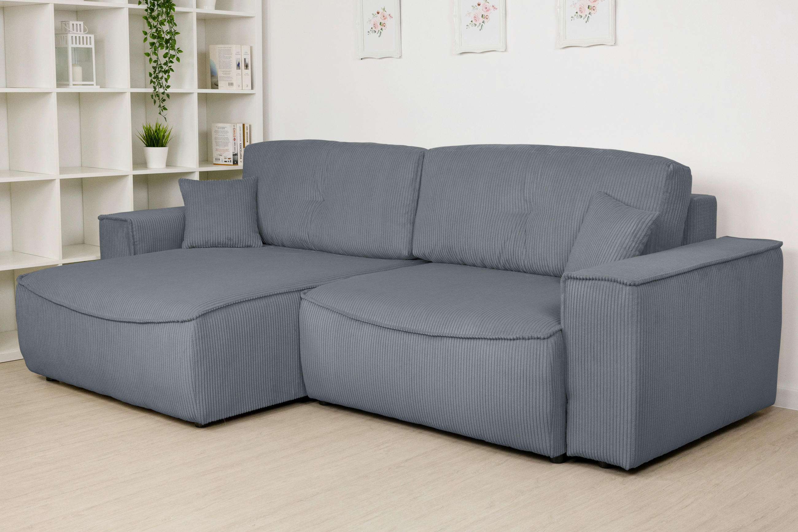 ECKSOFA Dunkelgrau Cord  - Dunkelgrau/Schwarz, KONVENTIONELL, Kunststoff/Textil (148/265cm) - Carryhome