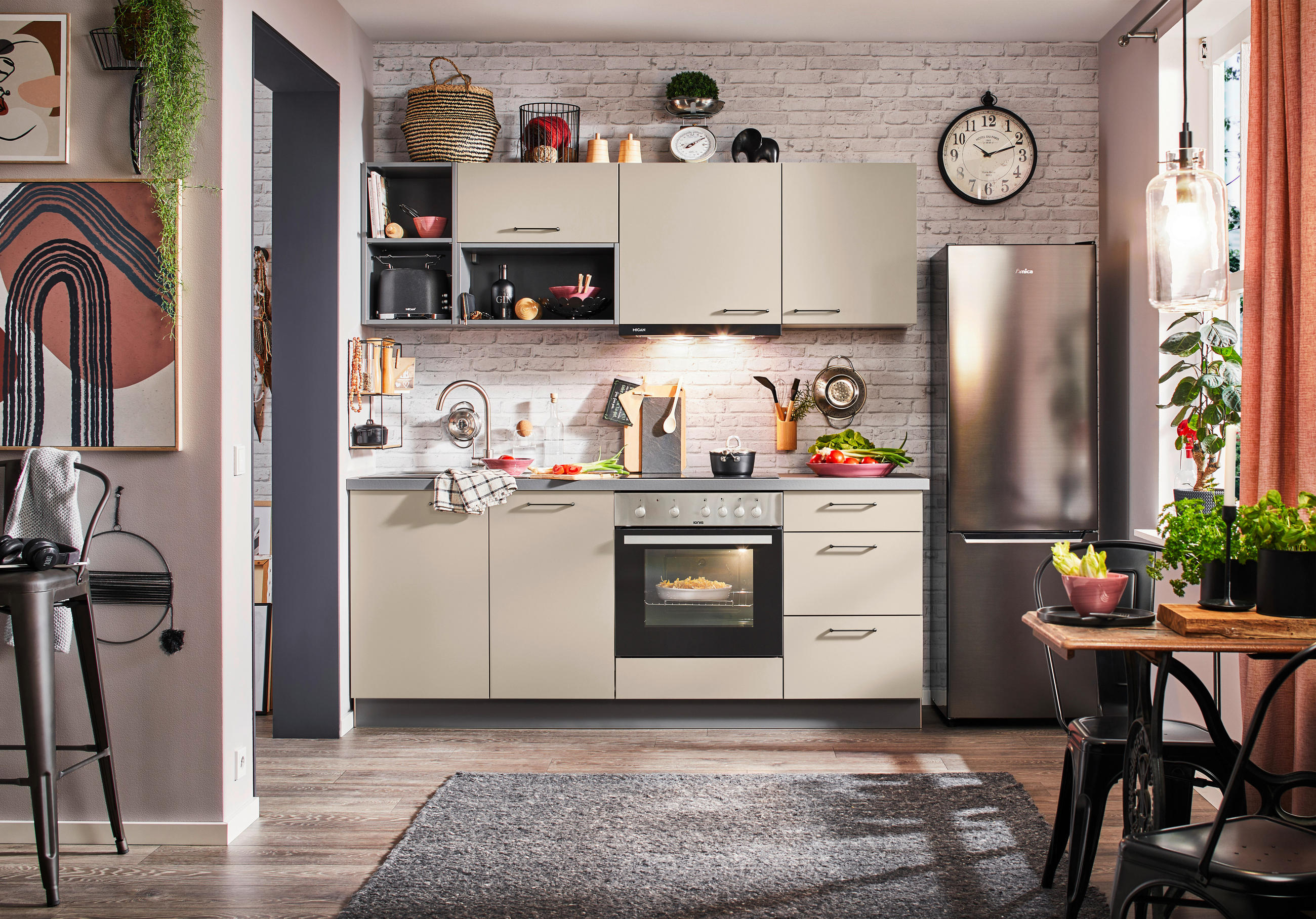 KÜCHENBLOCK 205 cm   in Anthrazit, Creme  - Anthrazit/Creme, KONVENTIONELL, Holzwerkstoff/Metall (205cm) - Express