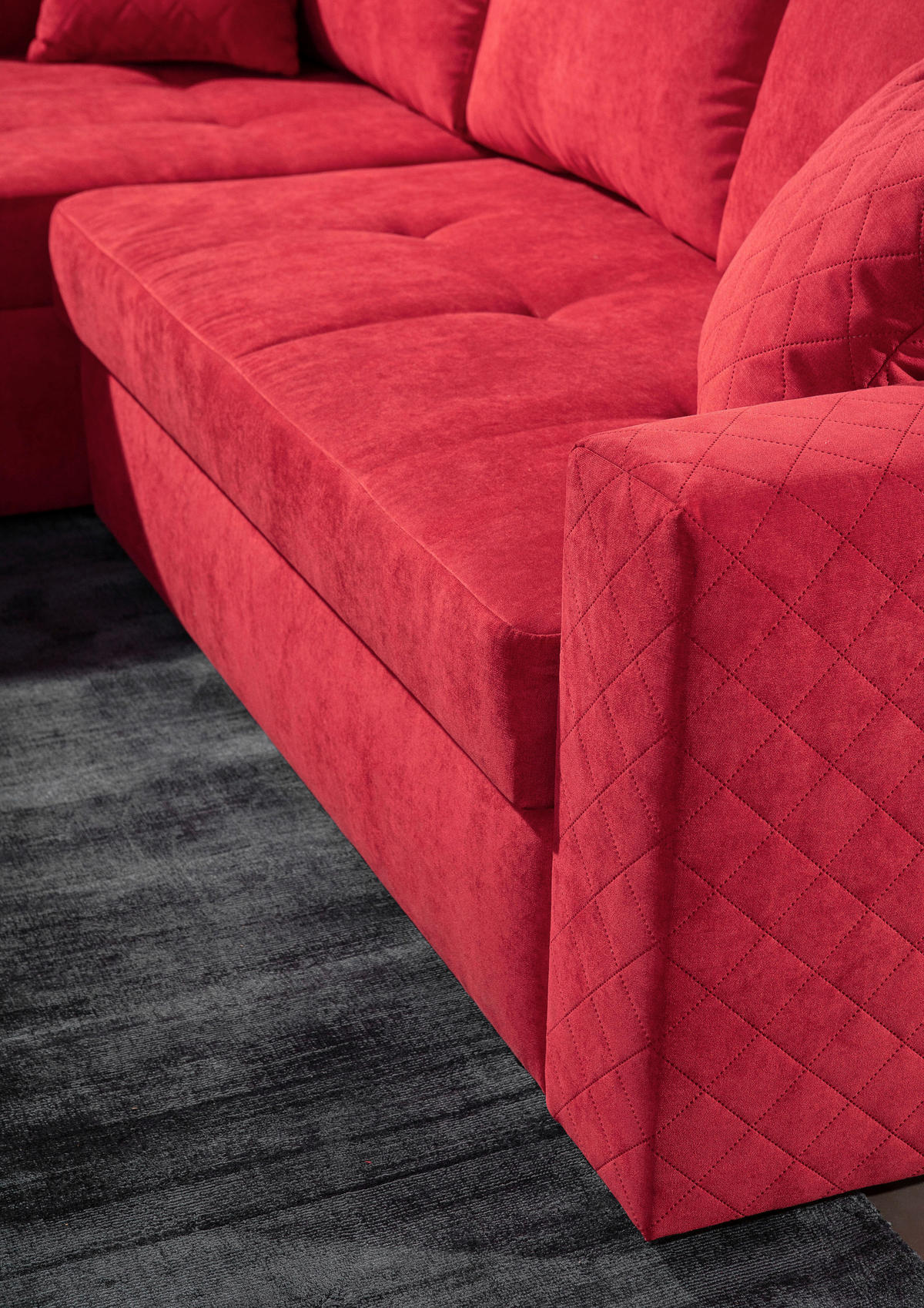 ECKSOFA Rot Flachgewebe  - Rot/Schwarz, KONVENTIONELL, Kunststoff/Textil (176/243cm) - MID.YOU